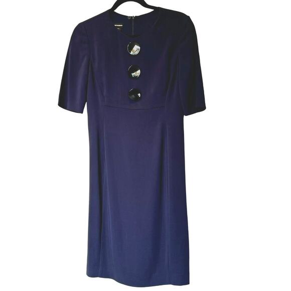 EMPORIO ARMANI Size 6 Navy Blue Midi Dress 3/4 Sleeve Lined Sheath Career Modest - Picture 2 of 8